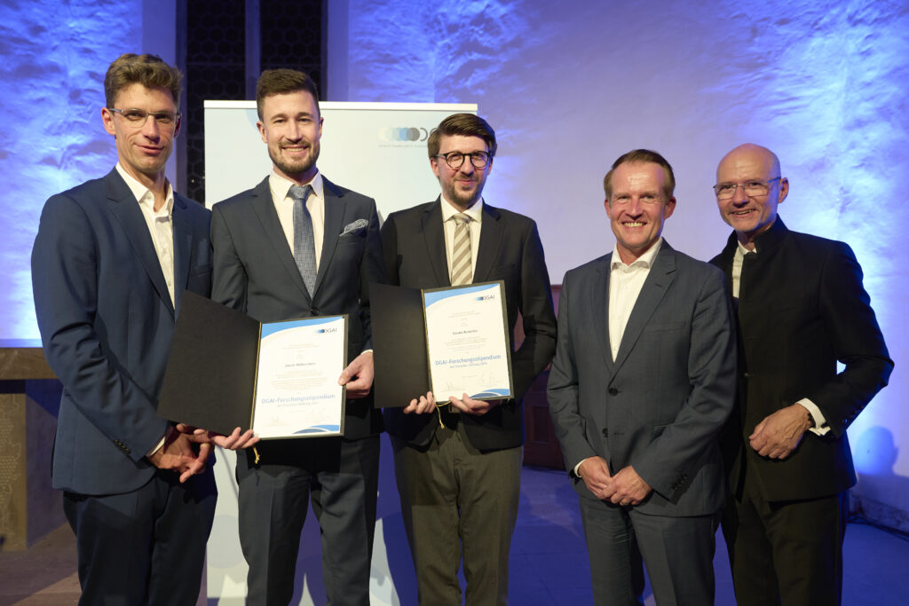 v.l.n.r. Univ.-Prof. Dr. med. Patrick Meybohm, Dr. Jakob Wittenstein, Dr. Hauke Basedau, Prof. Dr. Martin Westphal (Fresenius-Stiftung), Prof. Dr. Benedikt Pannen (DGAI Präsident)